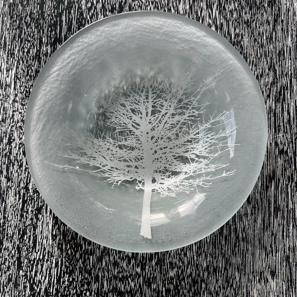 Annieglass Fused Glass Trinket‎ Dish/Bowl Frosted/ Silver Tree Signed & Numbered